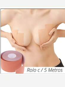 KIT 3 ROLLS Of Adhesive Bra Tape Roll 5 Meters Lifts Breasts Boob Tape Invisible Chest Standing PAY LESS Beige - Light Beige - 查看 5