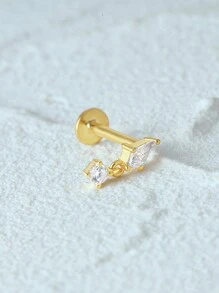 1件925纯银三角形耳环，ins风百搭镶钻球形耳钉，女士珠宝礼物 - 金色 - 查看 5