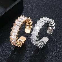 1 szt. Koreański design Minimalistyczny i modny otwarty pierścionek z mikroinkrustowaną cyrkonią, odpowiedni dla kobiet na weselach i przyjęciach