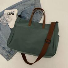 女士多口袋手提包，简约时尚的斜挎单肩包，轻巧可折叠，适合购物、旅行、办公，大号学校手提包，多个隔层，大容量，便携，经典休闲，适合少女、女大学生，非常适合返校、开学第一天、初中、高中 - 綠色 - 查看 8