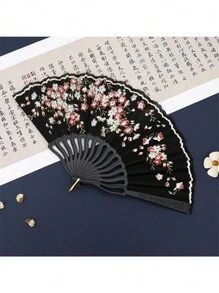 1 件女式梅花图案中国风刺绣流苏塑料折扇，适合日常使用 - 彩色 - 查看 9