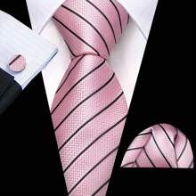 Men Formal Ties Pink Green Purple Blue Striped Wedding Tie And Handkerchief Square Set Vintage Necktie - Multicolor - View 23