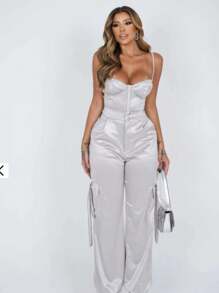 Bartanana Set: Cargo Pants And Corset For A Stylish Urban Look - 銀色 - 查看 2