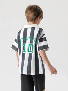 MARC&JANIE 夏季青少年輕盈時尚運動快干條紋短袖Polo衫 - 黑與白 - 查看 3