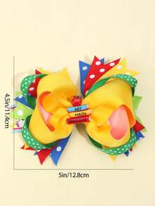 1pc School Book Style Yellow Bow Hair Clip For Children - Multicolor - View 4