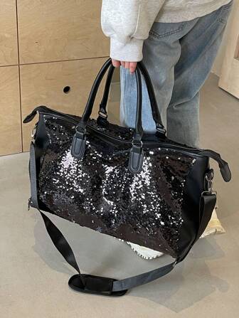 New Fashion Travel Bag, Solid Color With Unique Design And Shiny Sequins, Suitable For Short-Term Travel And Fitness, Comes With Separate Shoe Compartment, Large Capacity, Versatile And Exquisite. For Suitcase Overnight Bag Gym Bag Duffle Bag Weekend Bag Duffel Bag For Luggage Carry On Bag College Bag Luggage Bags Weekender Bag Hospital Bag Holiday Winter Bag For School School Accessories School Stuff