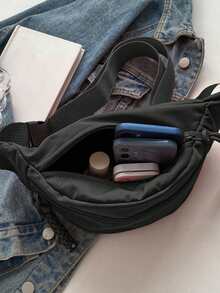 Women's Small Nylon Fabric Solid Color Lightweight Waist Bag With Zipper, Practical Multifunctional Streetwear Casual Sports Fanny Pack - Black - View 3