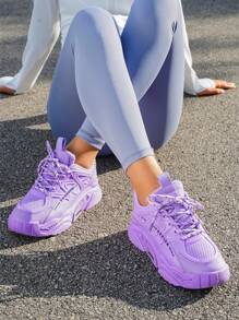 女士運動休閒鞋，厚底運動鞋，校園運動鞋，戶外跑步鞋，運動棒球鞋，網球鞋 - 紫色 - 查看 6