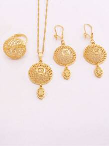 African Jewellery Sets Necklace Earrings Rings Set Gold Plated Jewelry Sets For Women Dubai Wedding Bridal Gifts - Gold - View 10
