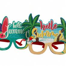 Nuevo marco de gafas fotográficas de flamenco y árbol de coco para decoraciones de fiesta temática tropical en verano de Hawái - B - Ver 4