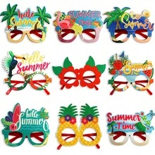 Nuevo marco de gafas fotográficas de flamenco y árbol de coco para decoraciones de fiesta temática tropical en verano de Hawái - B - Ver 6