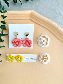 2pcs Flower Polymer Clay Cutters Set For Earring Making, Summer Clay Cutter, Jewelry Pendant DIY Handmade Tools - White - View 4