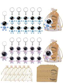 10 Sets Astronaut Space Party Favors With Astronaut Space Keychain, Star & Moon Shaped, Clear Organza Bags With Thank You Kraft Tags, For Party Supplies, School Rewards, Birthday, Wedding Gifts
