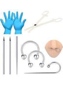 1Set Piercing Kit For All Piercings,Disposable 12G 14G 16G 18G Piercing Needles Clamps With Piercing Taper For Belly Button Nose Septum Nipple Tongue Eyebrow Lip Piercing - Multicolor - View 13