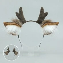 Christmas Antler Headband Cute Plush Deer Ears Hairband Cosplay Accessories Props Handmade Artificial Animal Ears Headwear Reindeer Ears Halloween