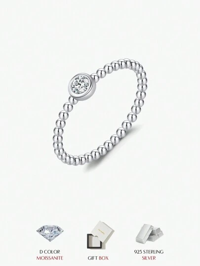 MODIAN 925 Sterling Silver Bezel Setting Moissanite Ring Beads Stackable Finger Rings For Women Lab Diamond Jewelry