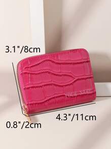 Customized Name Signature Fashionable Multi-Slot Crocodile Pattern Couple Wallet, Short Wallet, Valentine's Day/Mother's Day/Birthday Gift - Hot Pink - View 7