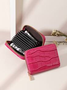 Customized Name Signature Fashionable Multi-Slot Crocodile Pattern Couple Wallet, Short Wallet, Valentine's Day/Mother's Day/Birthday Gift - Hot Pink - View 2