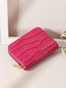 Customized Name Signature Fashionable Multi-Slot Crocodile Pattern Couple Wallet, Short Wallet, Valentine's Day/Mother's Day/Birthday Gift - Hot Pink - View 4