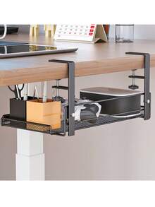 1pc Office Desk Storage Rack, Under Desk Stationery Organizer, No Drill Hanging Shelf Rack For Desk And Cabinet, Tabletop Space-Saving Accessories - Multicolor - View 1