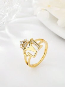 1 件时尚个性化锆石 26 字母戒指，女士可调节情侣戒指，奢华礼物，海外全新设计