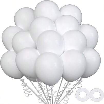 白色乳胶派对气球，氦气级品质，适合派对装饰，例如生日、性别揭晓、迎婴派对、婚礼、单身派对（带白丝带）……、圣诞节
