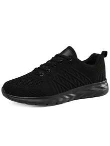Nuevos zapatos deportivos para hombres transpirables y tejidos en verano, tenis ligeros, cómodos y con amortiguación para el uso diario, fitness, entrenamiento y carrera - Negro - Ver 4