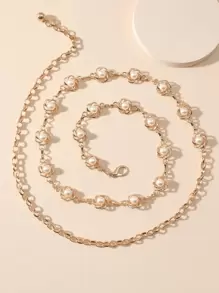 1PC 女童时尚腰链配饰连衣裙新款夏季细腰带百搭腰封返校冬季礼物创意男孩女孩情人节 - 金色 - 查看 4