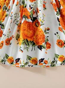 Young Girl Ditsy Floral Cap Sleeve Dress, Fashionable Princess Dress - Yellow - View 6