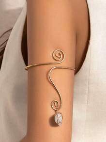 1 peça estilo boêmio vintage assimétrico cristal turquesa pingente espiral aberto pulseira, adequado para uso diário feminino e decoração casual de férias, charmoso presente de joia corporal (formato e tamanho do pingente turquesa aleatórios)