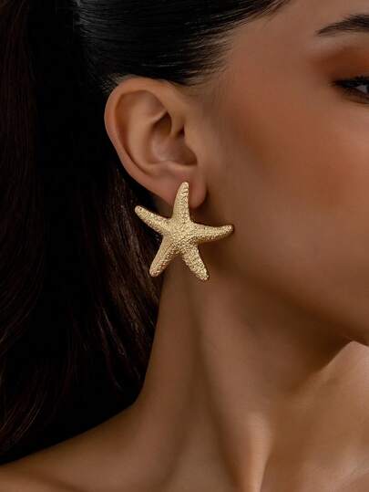1 Pair Women's Stylish Geometric Asymmetrical Starfish Stud Earrings, & Versatile