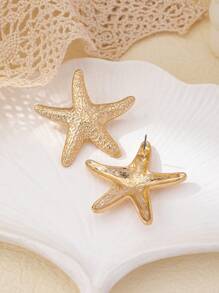 1pair European & American Minimalist Geometric Asymmetrical Starfish Shaped Versatile Stud Earrings For Women, Hot Selling