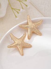 1pair European & American Minimalist Geometric Asymmetrical Starfish Shaped Versatile Stud Earrings For Women, Hot Selling