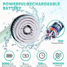 高速可充電電動旋轉刷子-具有無線自由、可調節把手和6個旋轉刷頭，輕鬆清潔家居、廚房、浴缸、浴室，讓住屋更加閃耀 - 白色 - 查看 4