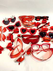 1 件红色 OOTD 多风格性感火焰红可选夏季可爱 Y2K 季节青睐经典颜色年轻女士时尚眼镜带心形水钻装饰万圣节圣诞节时尚基础秋冬女士服装商务休闲礼物 - 紅色 - 查看 2