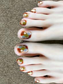 8片彩色腳趾甲條紋自粘腳趾甲貼紙，修飾美甲設計貼花贴完整套件，供女性、女孩美甲DIY使用，含3片指甲磨光板 - 玫瑰紅 - 查看 9