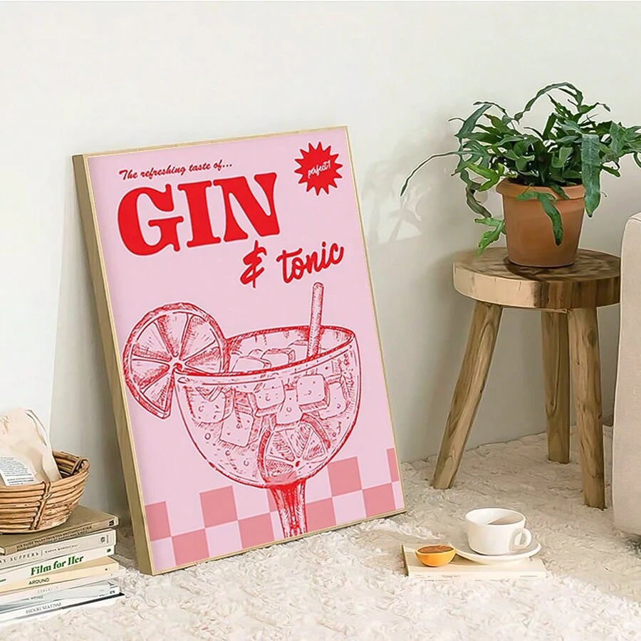 FajerminArt 1入組調酒標題畫布海報，金湯力水，家居裝飾酒吧廚房裝飾，不帶框 - 彩色 - 查看 1