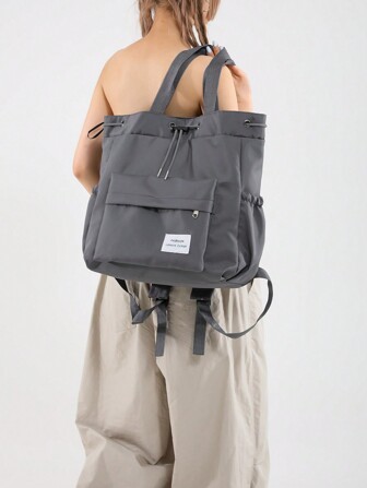 Mochila/bolso de hombro casual y ligera con cierre de cordón, de unicolor, de gran capacidad, adecuada para la universidad, vacaciones, compras, calle y múltiples usos, bolso de mujer, útiles escolares, mochila escolar, mochila para la escuela, mochila para volver a la escuela, ligera, casual clásica, portátil, adecuada para adolescentes, mujeres estudiantes universitarias, principiantes y trabajadores de cuello blanco, perfecta para volver a la escuela, la universidad, las compras, al aire libre, los viajes y las salidas