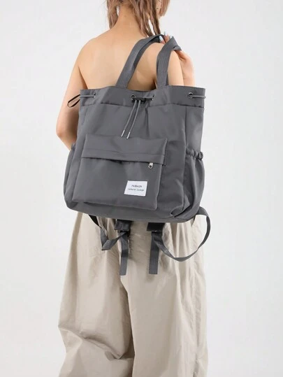 休闲轻便抽绳闭合纯色单肩/背包，大容量适合大学、度假、购物、街头和多种用途，女士包、学校用品、学校背包、书包、学校背包、返校、轻便、经典休闲、便携，适合少女、女大学生、新秀和白领工作者，非常适合返校、大学、购物、户外、旅行、郊游