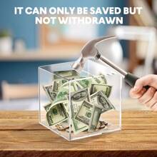 成人用儲蓄罐，透明成人/兒童儲蓄罐（必須破壞才能打開），無法打開的亞克力儲蓄罐 - 透明 - 查看 10