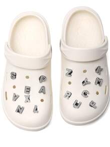 1 件合金镶嵌“水钻”英文字母设计鞋饰扣，可爱优雅的鞋履配饰，适合春夏海滩或日常穿着的女士男士鞋 - 金屬光澤的字母 - 查看 3