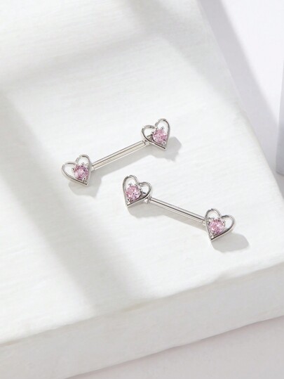 2pcs Fashionable Cute Heart-Shaped Cubic Zirconia Paved Nipple Piercing Jewelry Valentines,Mom,Mother,Mother's Day,Gift