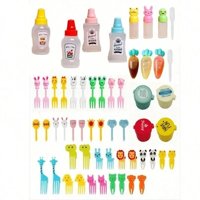 Bộ 56 lọ đựng nước sốt màu ngẫu nhiên cho hộp cơm Bento, có kèm nĩa salad, nhà bếp, quà tặng Giáng sinh, đồ dùng học tập