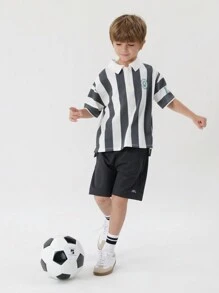 MARC&JANIE 夏季青少年輕盈時尚運動快干條紋短袖Polo衫 - 黑與白 - 查看 5