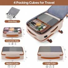 Travel Backpack, 17Inch Laptop Backpack, Carry On Backpack For Men & Women, Personal Item Size Flight Approved Travel Bag, Water Proof Luggage, Suitcase With Packing Cubes And Shoe Pocket - Beige - View 4