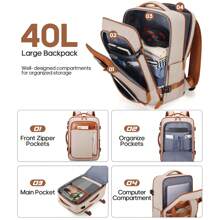 Travel Backpack, 17Inch Laptop Backpack, Carry On Backpack For Men & Women, Personal Item Size Flight Approved Travel Bag, Water Proof Luggage, Suitcase With Packing Cubes And Shoe Pocket - Beige - View 3