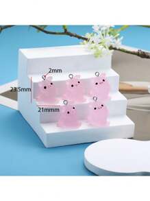 5入組五種款式迷你豬可愛夜光樹脂材質鑰匙扣手鍊項鏈掛件，DIY手工珠寶配件製作22*25.5mm W274 - 夜光樹脂小豬-5件 - 查看 10