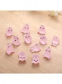 5入組五種款式迷你豬可愛夜光樹脂材質鑰匙扣手鍊項鏈掛件，DIY手工珠寶配件製作22*25.5mm W274 - 夜光樹脂小豬-5件 - 查看 2
