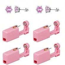 4 Packs Ear Piercing Kit Disposable Ear Piercing Gun Self Ear Piercings Gun Kit Tool With Cubic Zirconia Stud Earrings,At Home Self Ear Piercer Kit - White Or Pink - View 3