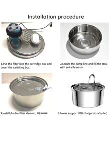 1个3.2升/108盎司/0.85加仑不锈钢大容量宠物饮水器，适用于中小型犬猫，自动饮水，USB供电（不含适配器） - 3.2L - 查看 10